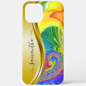 Moderne fractale Rainbow Yellow Monogram Case-Mate iPhone Case (Achterkant)