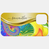 Moderne fractale Rainbow Yellow Monogram Case-Mate iPhone Case (Achterkant / Rechts)