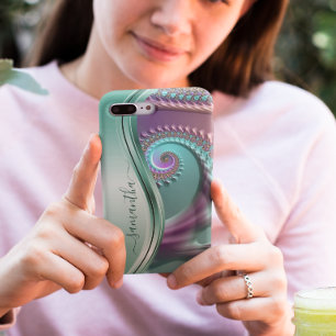 Moderne Fractale Turkoois Paarse Handgeschreven Na iPhone 12 Hoesje