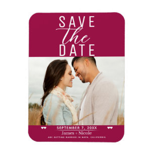 Moderne framboos Save the Date trouwfoto Magneet