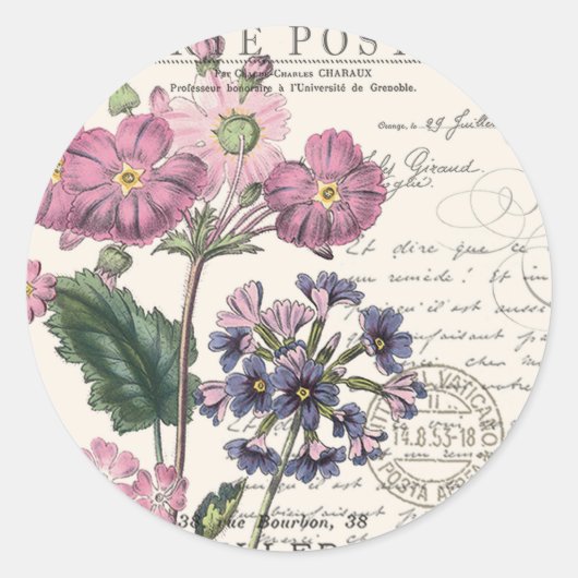 moderne  franse flora ronde sticker (Voorkant)