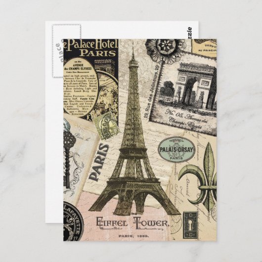 Moderne Franse reiscollage Briefkaart (Voorkant / Achterkant)