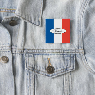 Moderne Franse vlag met gepersonaliseerde naam Vierkante Button 5,1 Cm