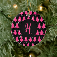 Moderne Fuchsia & Black kerstboommonogram Ce.