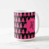 Moderne Fuchsia & Black kerstboommonogram Cof Koffiemok (Voorkant rechts)