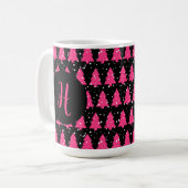 Moderne Fuchsia & Black kerstboommonogram Cof Koffiemok (Voorkant links)