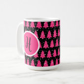 Moderne Fuchsia & Black kerstboommonogram Cof Koffiemok (Voorkant links)