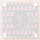 Moderne Fuchsia & Black kerstboommonogram Gla Glazen Onderzetter (Achterkant)