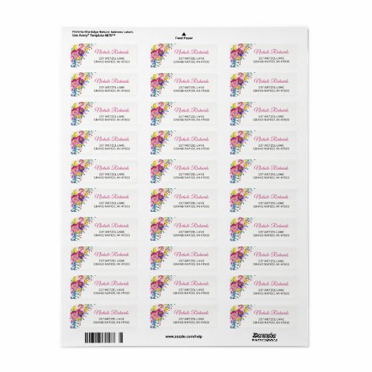 Moderne Fuchsia Gold Waterverf botanische tuin Etiket (Full Sheet)