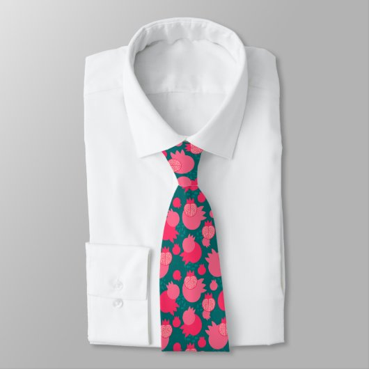 Moderne Fuchsia Green Pomegranate Pattern Fruity Stropdas (Gebonden)
