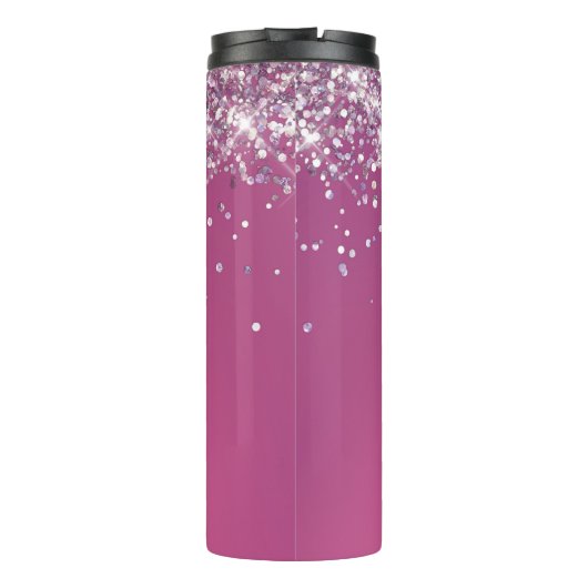 Moderne Fuchsia Roze Glitter Custom Thermosbeker (Achterkant)