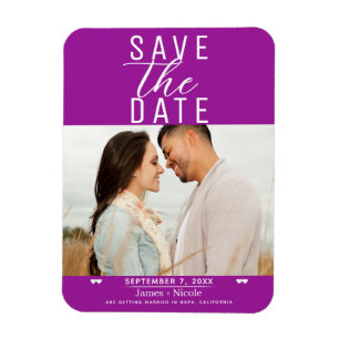 Moderne Fuchsia Save the Date Trouwfoto Magneet