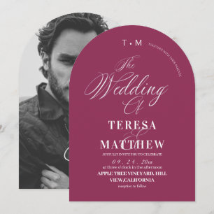 Moderne Fuchsia Script Trouwfoto Kaart