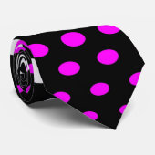 Moderne Fuchsia & White Polka Dots Pattern Stropdas (Opgerold)