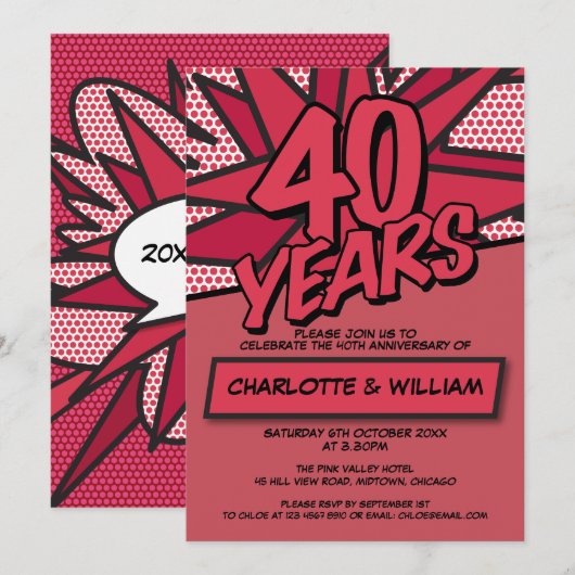 Moderne Fun 40e Robijnen Huwelijksjubileum Kaart (Voorkant / Achterkant)