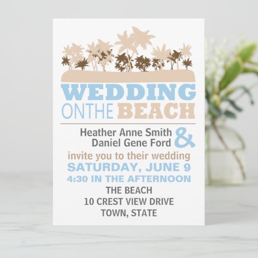 Moderne Fun Beach Mariage Thème Invitations (Debout devant)