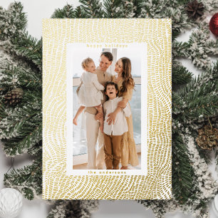 Moderne Fun Gold White Happy-kerstfoto Folie Feestdagenkaart