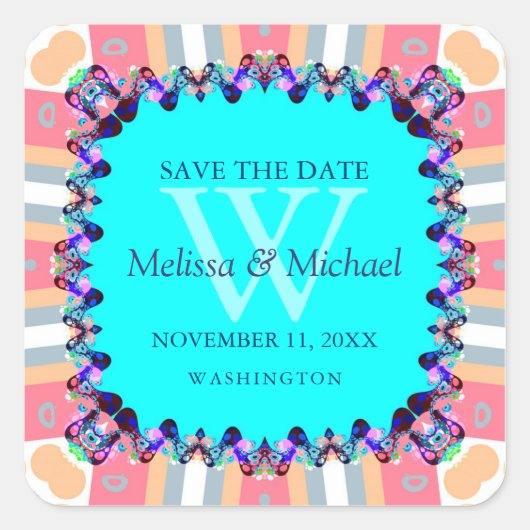 Moderne Fun Monogram Save the Date Sticker (Voorkant)