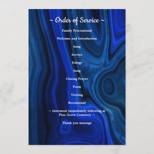 Moderne Funeral Photo Order of Service Blue Marble Programma (Achterkant)