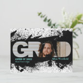 Moderne Funky Black Splat GRAD Photo Faire-part (Debout devant)