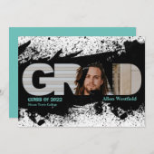 Moderne Funky Black Splat GRAD Photo Faire-part (Devant / Derrière)