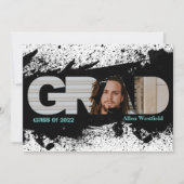 Moderne Funky Black Splat GRAD Photo Invitation (Devant)