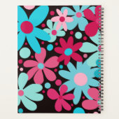 Moderne, funky, bleu, fleurs roses. (Dos)