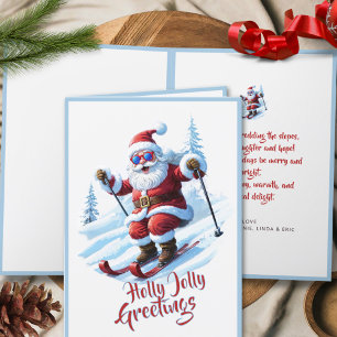 Moderne Funky Fun Santa Claus Ski Kerstvakantie Feestdagen Kaart
