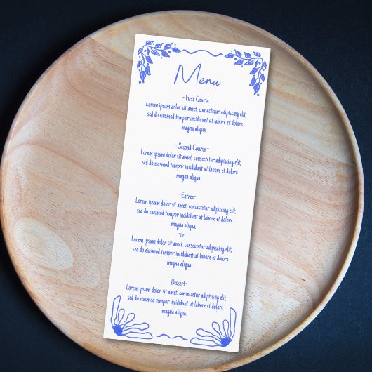 Moderne funky grillige blauwe hand getrokken boog menu