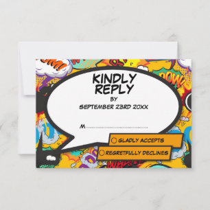 Moderne Funny Comic Book Bruiloft RSVP Kaartje