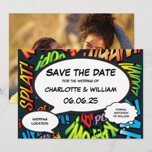 Moderne Funny Comic Book Trouwfoto Save The Date