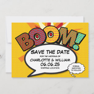 Moderne Funny Comic Book Trouwkaart Save The Date