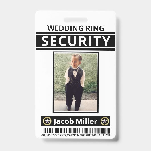 Moderne Funny Custom Foto Ring Bearer ID Security Badge (Voorzijde)
