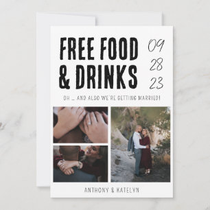 Moderne Funny Free Food & Drink Wedding 3 Foto Save The Date