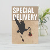 Moderne Funny Stork Neutral Baby shower Invitation (Debout devant)