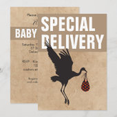 Moderne Funny Stork Neutral Baby shower Invitation (Devant / Derrière)