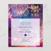 Moderne Galaxy Blauwe BAR MITZVAH uitnodigingen (Voorkant)