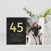 Moderne Galaxy Foto Zwart Goud 45e Verjaardagsfees Kaart (Staand voorkant)