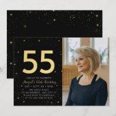 Moderne Galaxy Foto Zwart Goud 55e Verjaardagsfees Kaart (Voorkant / Achterkant)