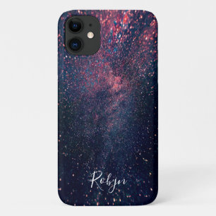 Moderne Galaxy Glitter Aangepaste Naam Meisjesacht iPhone 11 Hoesje