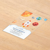 Moderne Galaxy Planets Space Rocket Kids Verjaarda Acryl Uitnodigingen (Laagn)