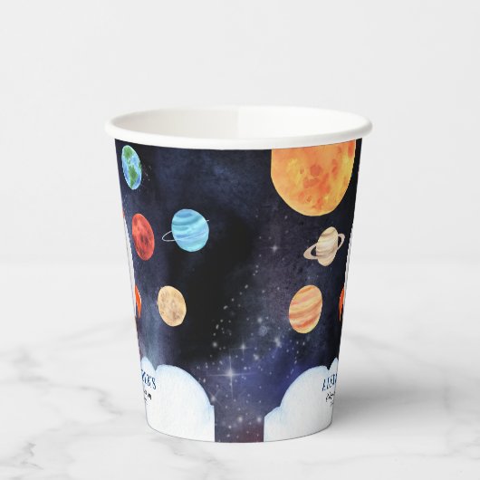Moderne Galaxy Planets Space Rocket Kids Verjaarda Papieren Bekers (Links)