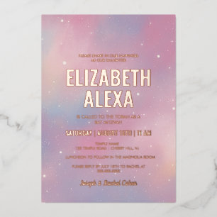 Moderne Galaxy Roze Goud Bat Mitzvah Folie Uitnodi Uitnodiging