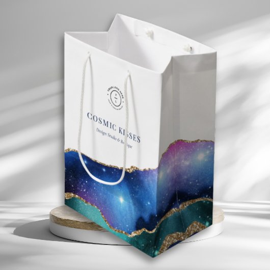 Moderne Galaxy Vibrant Celestial Merk Logo Wit Medium Cadeauzakje