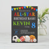 Moderne Garçons Sports Invitation Anniversaire (Debout devant)