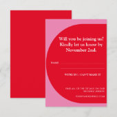 Moderne, gebold geometrisch afspeelbaar rood roze  RSVP kaartje (Voorkant / Achterkant)