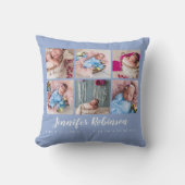 Moderne geboorte Stat Blue Photo Collage Kussen (Voorkant)