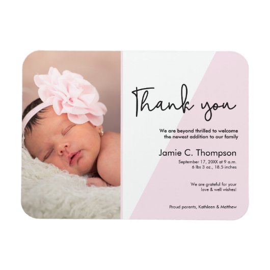 Moderne geboorte van Baby dank je Roze Magneet (Horizontaal)