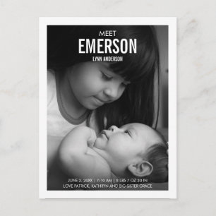 Moderne Geboortekaart met babyfoto Aankondigingskaart