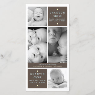 Moderne geboortekaart tweeling jongens foto baby a aankondiging